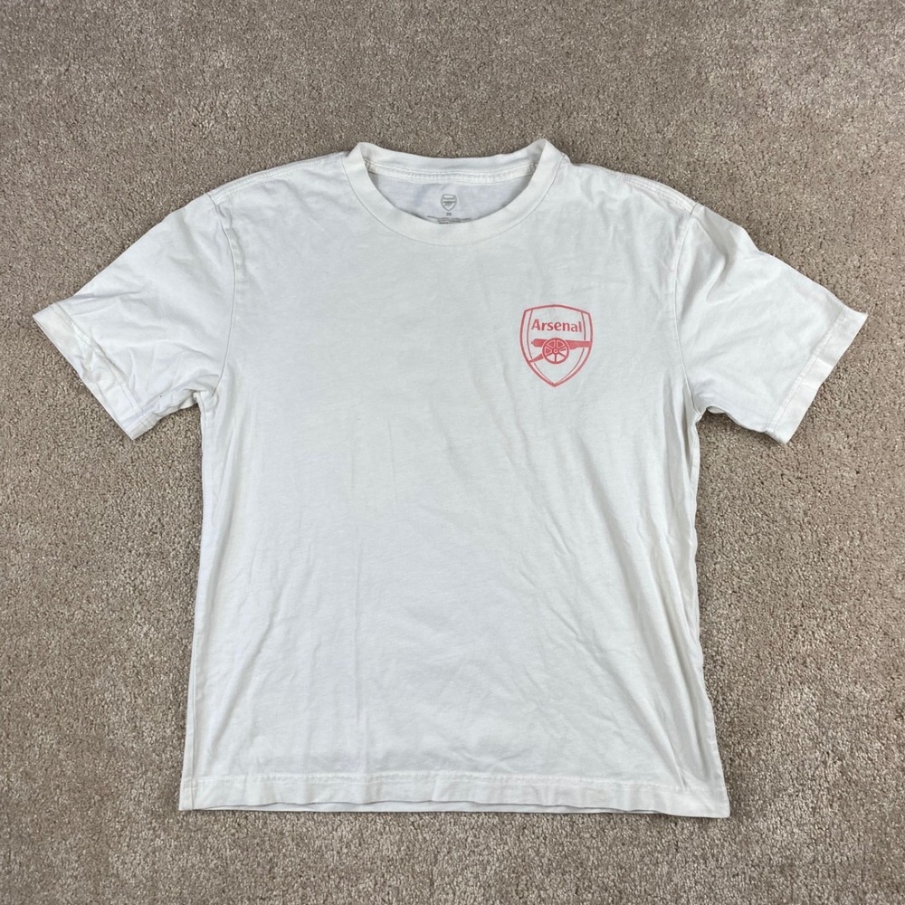 Official Arsenal FC Graphic T-Shirt Mens XS White Cannon Crest Gunners Soccer